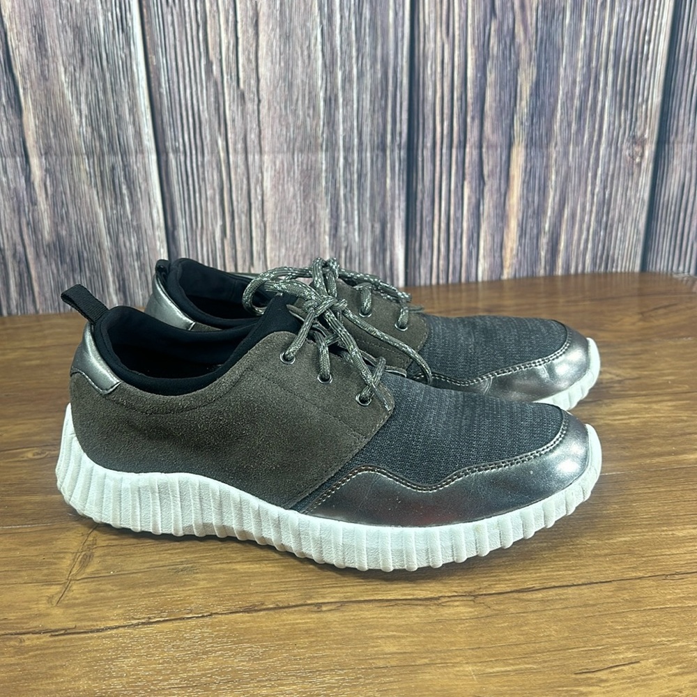 Johnston Murphy Shoes Womens Monica 9.5 Gray Nubuck/Knit Lace Up Comfortable